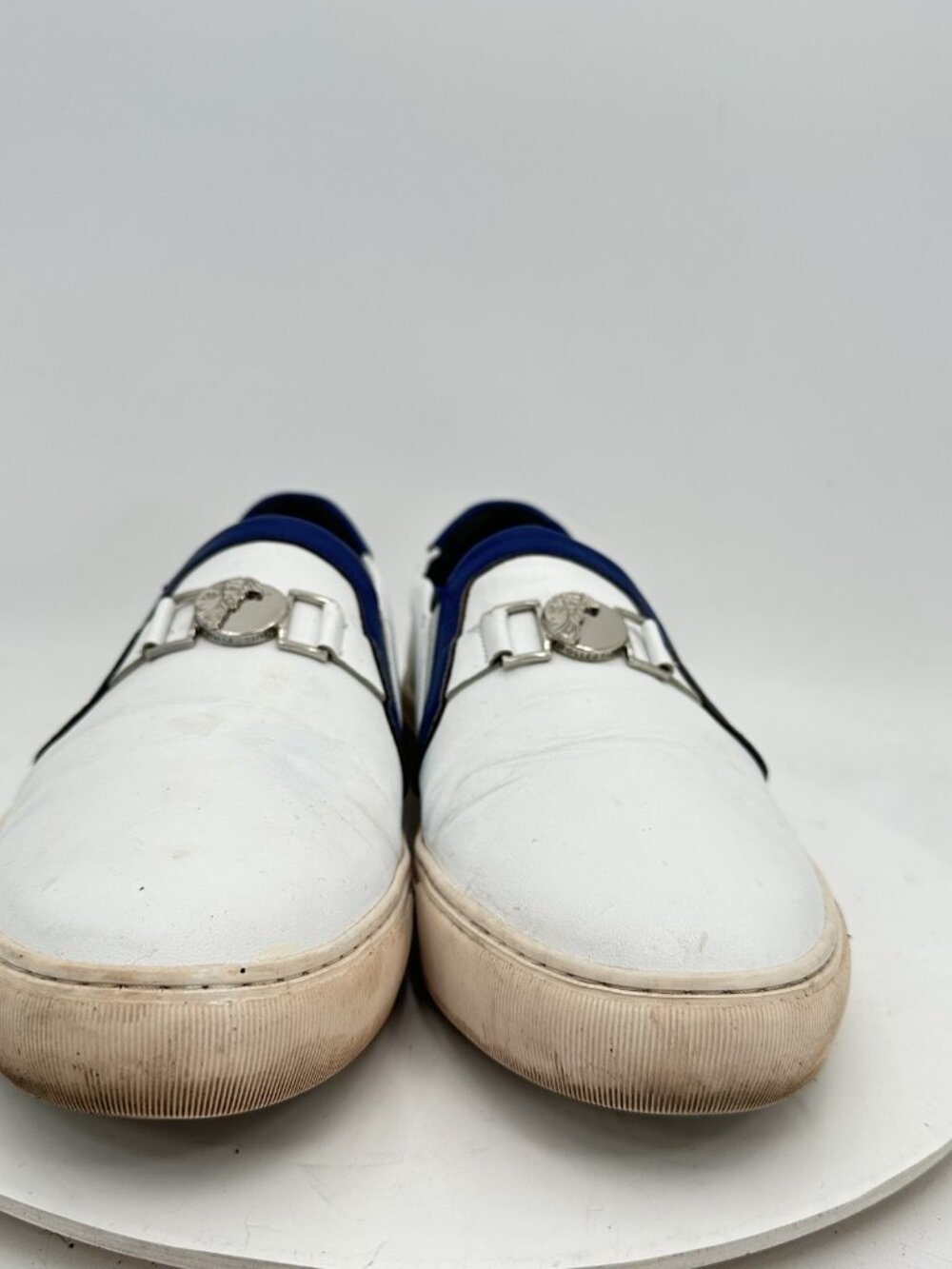 Versace Collection Men Sz EU 41 US 9 Medusa Plaque Strap White Blue Leather Shoe - Picture 2 of 10